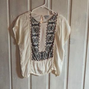 Lucky Brand ivory top with boho stitching.